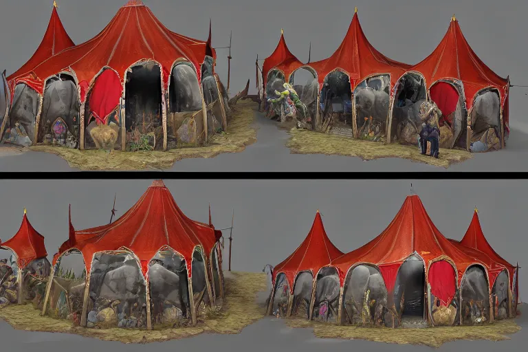 Image similar to 3d sculpt of a huge gothic circus tent, artstaton, world of warcraft, League of Legends, red dead redemption2, overwatch, digital illustration