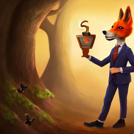 Image similar to award - winning extremely detailed fantasy art of a cute male anthropomorphic vulpes vulpes fulva teacher wearing suit working at a school, 4 k cinematic still photography, dramatic lighting, lifelike hyper realistic