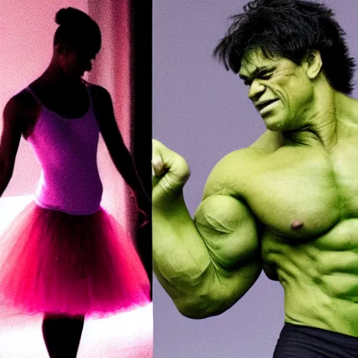 Image similar to hulk dances ballet and wears a pink tutu