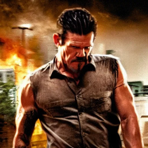 Image similar to blurry film still of a max payne movie starring josh brolin, set in a favela, zoomed out