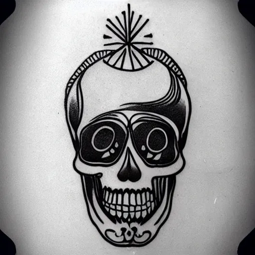 Image similar to tattoo design, stencil, tattoo stencil, traditional, a world famous tattoo of a geometric skull with a galaxy coming out of the top of its head-s 100