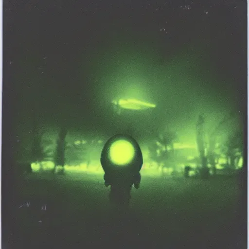 Prompt: Polaroid of a alien green to encounter with the lost ones if they were in a dark zone