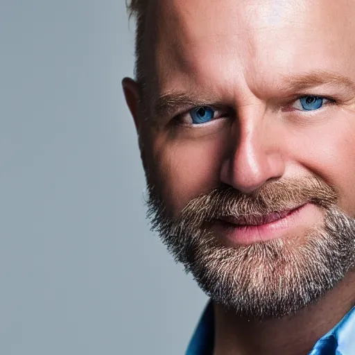 Prompt: Blue eyed blond balding middle aged man with stubble, corporate portait, headshot, profile