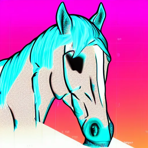 Image similar to digital horse, retrowave palette, highly detailed, anatomically correct equine, synth feel, digital art