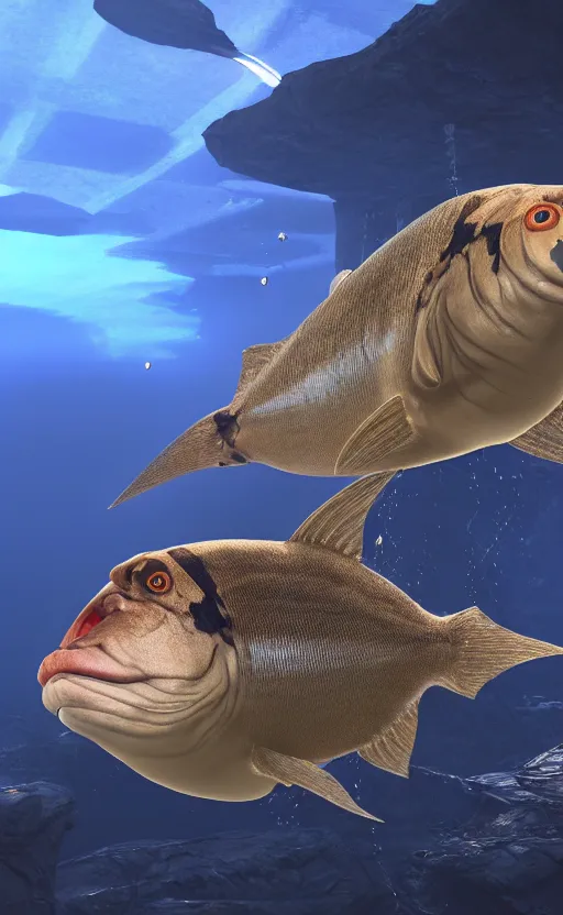Image similar to cybernetic piranha with a chrome exoskeleton, dark underwater scene, unreal engine, raytracing, 4 k