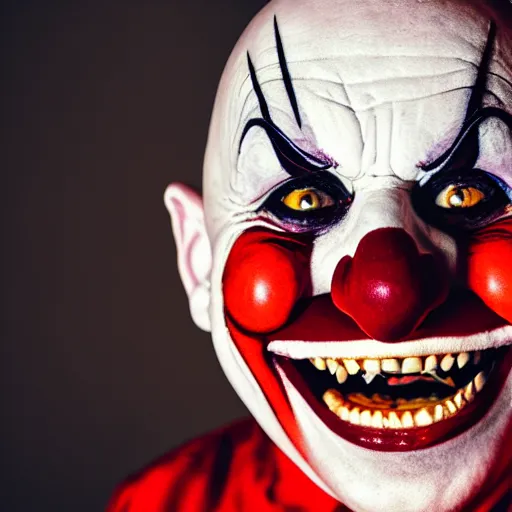 Image similar to photo of a scary clown smiling at the camera