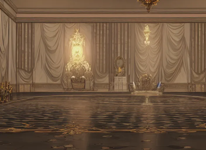 Prompt: interior of the white house throne room, anime fantasy illustration by tomoyuki yamasaki, kyoto studio, madhouse, ufotable, square enix, cinematic lighting, trending on artstation