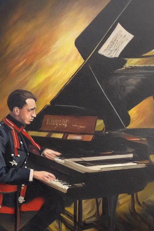 Image similar to second world war ending, oil painting in the style of chopin's nocturne in a minor, highly intricate, trending on artstation