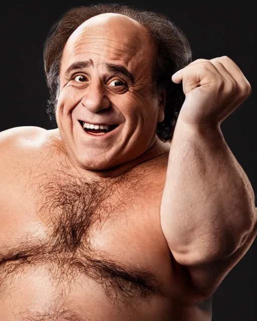 Image similar to portrait of danny devito as a wwe wrestler. photographic, photography