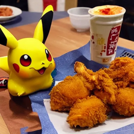 Prompt: pikachu fried chicken