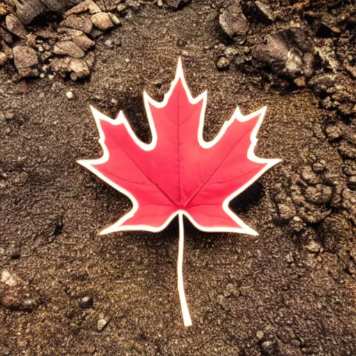 Image similar to canadian maple leaf on a volcano