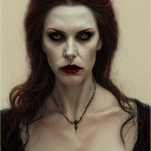 Image similar to portrait of a lady vampire, 35mm, victorian, depth of field, ominous, sharp, highly detailed, photorealistic, realistic, unreal 5, high definition, 8k, deviantart, donato giancola, irwin penn