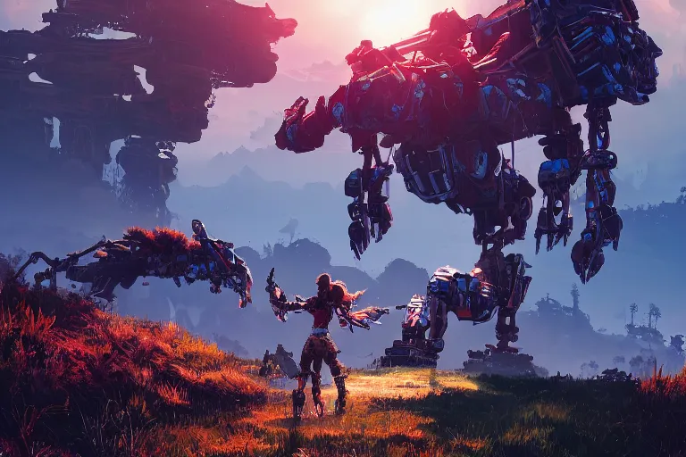 Image similar to scrapper machine mecanical creature robot of horizon forbidden west horizon zero dawn bioluminiscence global illumination ray tracing hdr fanart arstation by ian pesty and alena aenami artworks in 4 k