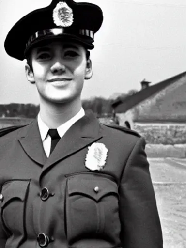 Prompt: a pretty young british police officer. 1 9 6 7.