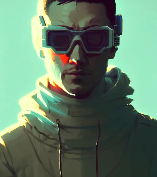 Image similar to cyberpunk synth, hyper - realistic portrait of a man in a hoodie, cyberpunk, by atey ghailan, by greg rutkowski, by greg tocchini, by james gilleard, by joe fenton, by kaethe butcher, dynamic lighting, gradient light blue, brown, blonde cream and white color scheme, grunge aesthetic