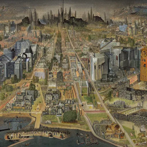 Image similar to downtown san francisco as painted by hieronymus bosch. epic digital art. 8 k