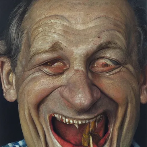 Prompt: high quality high detail painting by lucian freud, hd, a laughing monster, photorealistic lighting