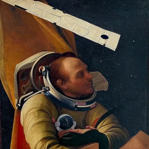 Image similar to beautiful renaissance painting of an astronaut floating in space