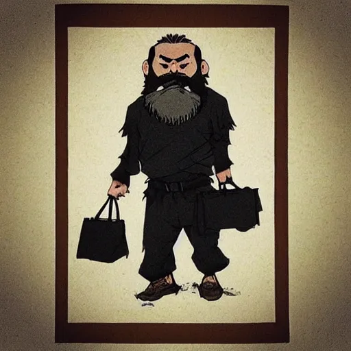 Prompt: “a bearded dwarf carrying a big bag, style of takehiko inoue”