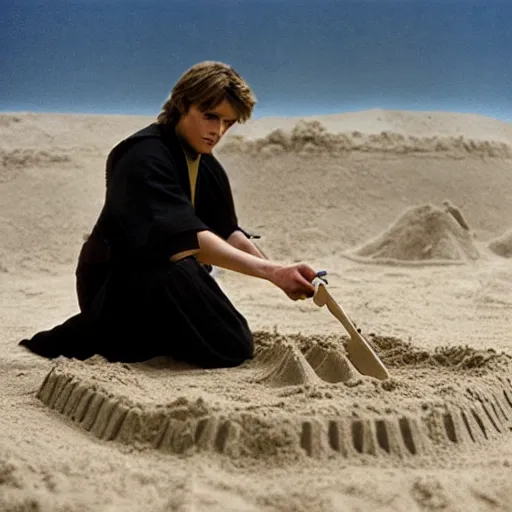 Prompt: Anakin Skywalker building a sandcastle