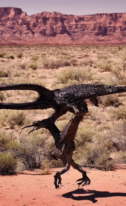 Prompt: a utahraptor in desert, photo, realistic, 3 5 mm, 4 k