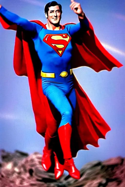 Image similar to rock hudson playing superman in 1 9 7 8, superhero movie