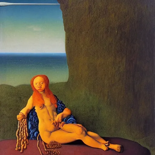 Image similar to Portrait of An ugly used up wench with a dirty mind fishing for rocks in all the wrong places. Painting by Jan van Eyck, Audubon, Rene Magritte, Agnes Pelton, Max Ernst, Walton Ford