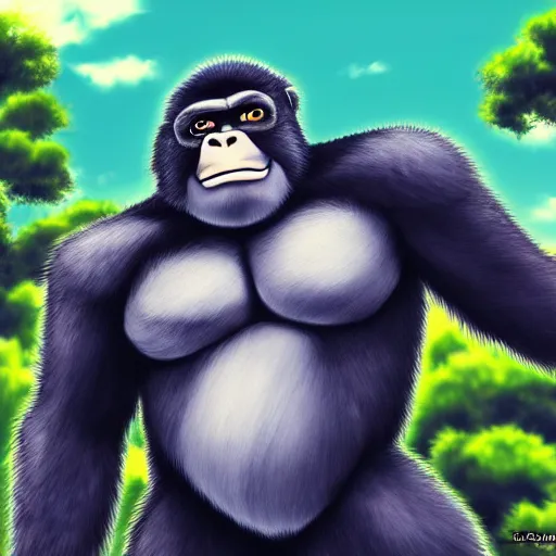 Prompt: an anime gorilla, 4 k, landscape, high resolution, illustration, anime, manga