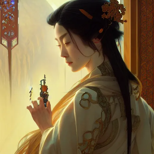 Prompt: Kaguya Ōtsutsuki, D&D, fantasy, intricate, elegant, highly detailed, digital painting, artstation, concept art, matte, sharp focus, illustration, art by Artgerm and Greg Rutkowski and Alphonse Mucha