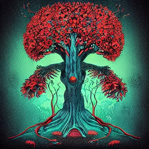 Prompt: “painted tree creatures, dotart, album art in the style of James Jean”