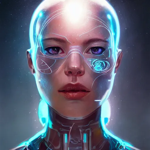 Image similar to cyborg holographic, translucent, detailed portrait, intricate complexity, by greg rutkowski, artgerm, ross tran, conrad roset, takato yomamoto, ilya kuvshinov. 4 k, beautiful, cinematic dramatic atmosphere