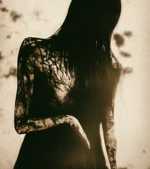 Prompt: gothic necrolord female with zombie servents, professional photography, high resolution, liminal eerie midnight backlit, a photograph taken by Deborah Sheedy