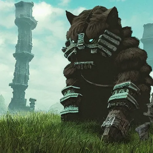 Prompt: cat by shadow of the colossus
