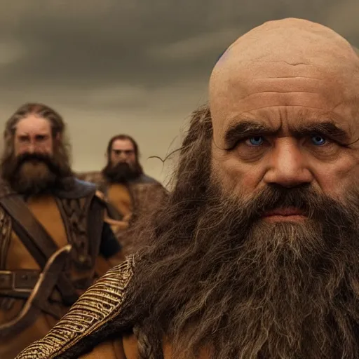 Image similar to the dwarves from the Dune movie by Denis Villeneuve, highly detailed photorealistic cinematic photoshot, high quality light postprocessing