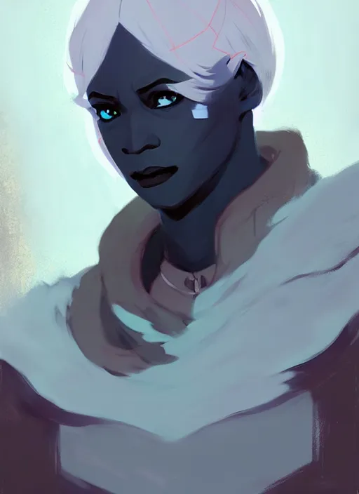 Image similar to ( ( ( ( ( portrait of male drow from dungeons and dragons. ) ) ) ) ) by atey ghailan, by greg rutkowski, by greg tocchini, by james gilleard, by joe fenton, by kaethe butcher, dynamic lighting, gradient light blue, brown, blonde cream and white color scheme, grunge aesthetic