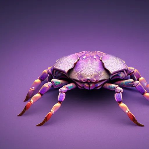Prompt: photo realistic 3d render of purple and blue alien crab like creature with four eyes and eight limbs and long elephant trunk