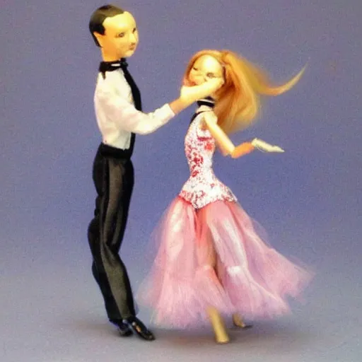 Prompt: two dolls dancing tango, realistic,