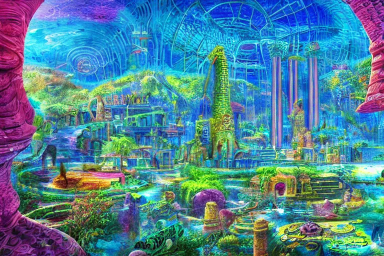 Image similar to lost city of atlantis, hyper realism, colorful, 8 k, realistic, psychedelic