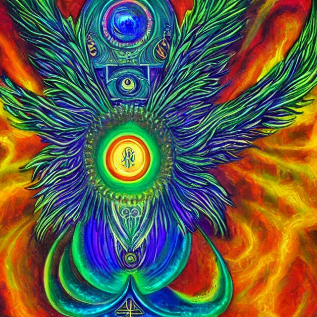 Prompt: angelic ophanim ophanim ophanim Lovecraftian celestial covered in eyes feathers and wings, oil painting award winning, chromatic aberration sharp psychedelic colors, symmetrical geometry sublime angel be not afraid