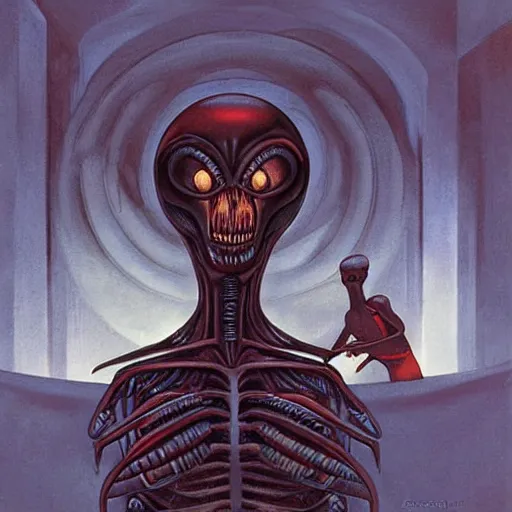 Prompt: alien watches tv to understand human culture, by gerald brom