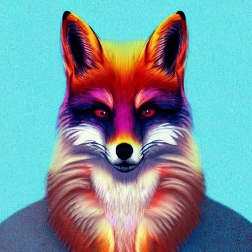 Prompt: digital fox, retrowave palette, highly detailed, anatomically correct vulpine, synth feel, smaller face, ear floof, flowing fur, super realism, accurate animal imagery, 4 k digital art