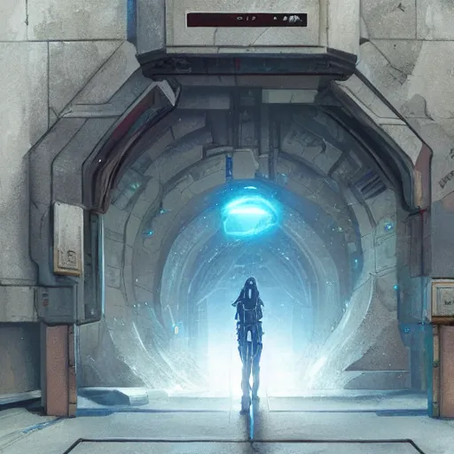 Prompt: the entrance to an impenetrable vault, elegant digital illustration by greg rutkowski, cyberpunk, android netrunner