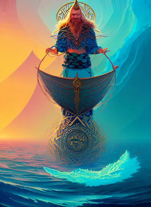 Image similar to fractal tarot card of a viking naturepunk master of oceans and wind water and boats, beautiful detailed realistic cinematic character concept fashion portrait, hi - fructose art magazine, by anton fadeev and paul lehr and david heskin and josan gonzalez, 8 k