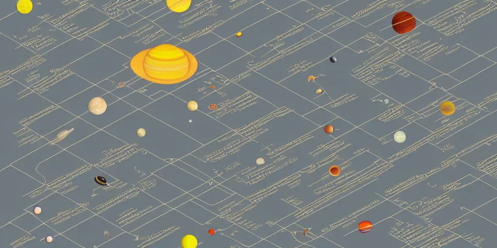 Image similar to solar system map axonometric pastel infographic by Wes Anderson