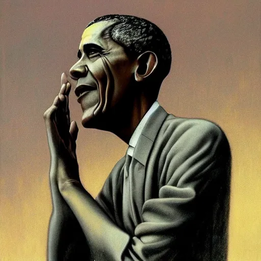 Prompt: barack obama made by zdzislaw beksinski