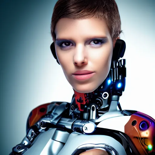 Image similar to portrait photo of a beautiful female cyborg