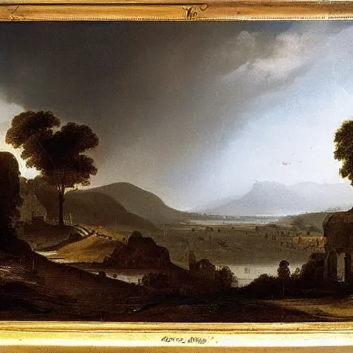 Image similar to the african velt, highly detailed landscape painting by claude lorrain, misty ominous atmosphere