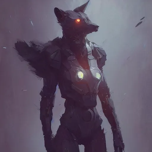 Prompt: 🐺🤖, digital Art, artstation, Greg rutkowski, Trending artstation,