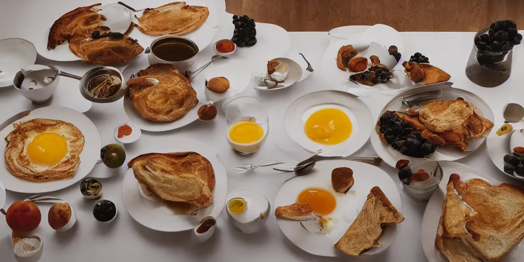 Prompt: Wolfgang Tillmans photograph of a breakfast table, still, photography, fine art photography