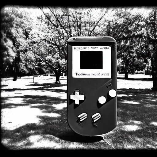 Prompt: gameboy camera dmg gbc photo of a peaceful day at the park. monochrome green and black.